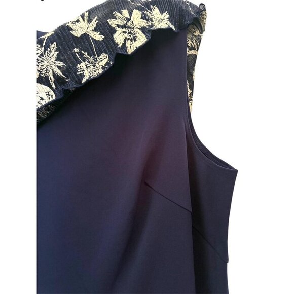 MARINA Womens Navy Blue Gold Sheer Capelet Overlay Dress Plus Sz 2X New - Picture 6 of 9